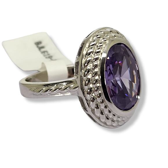 JTV New Silver Tone Oval Purple Stone Bezel Set Stone Ring Size 9 - Picture 2 of 4